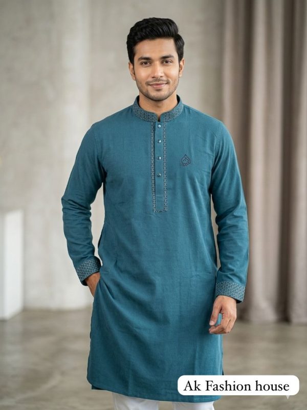 প্রিমিয়াম চায়না জাফরান ফেব্রিক এলিগেন্ট এমব্রয়ডারি পাঞ্জাবি [ Code-101 ] - Image 1