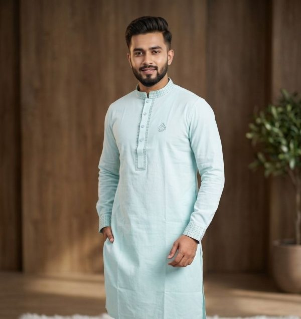প্রিমিয়াম চায়না জাফরান ফেব্রিক এলিগেন্ট এমব্রয়ডারি পাঞ্জাবি [ Code-104 ] - Image 1