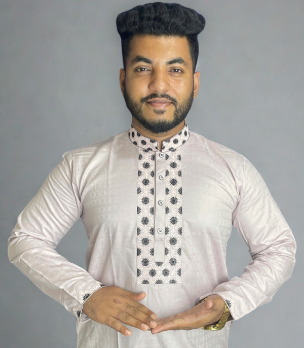 প্রিমিয়াম ফেন্সি কটন ডাবল এমব্রয়ডারি পাঞ্জাবি [ Code-LK14 ] - Image 1